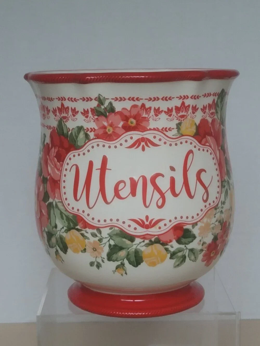 The Pioneer Woman Vintage Floral Ceramic Farmhouse Crock Pot Utensil Holder 7 in